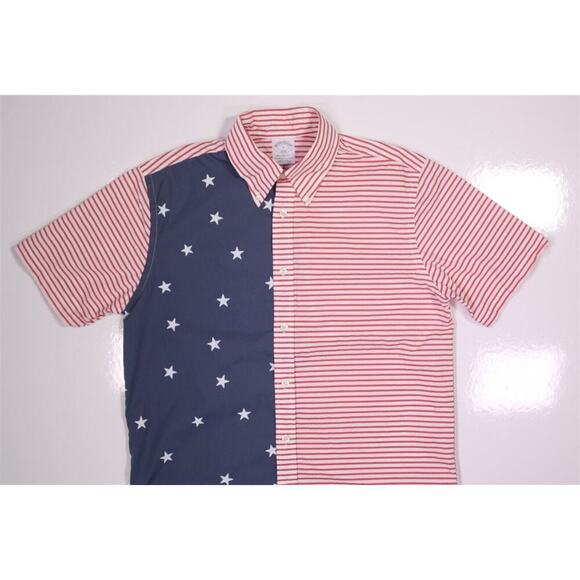 Brooks Brothers American Flag USA Short Sleeve Button-Up Shirt Men's Small - Picture 2 of 6
